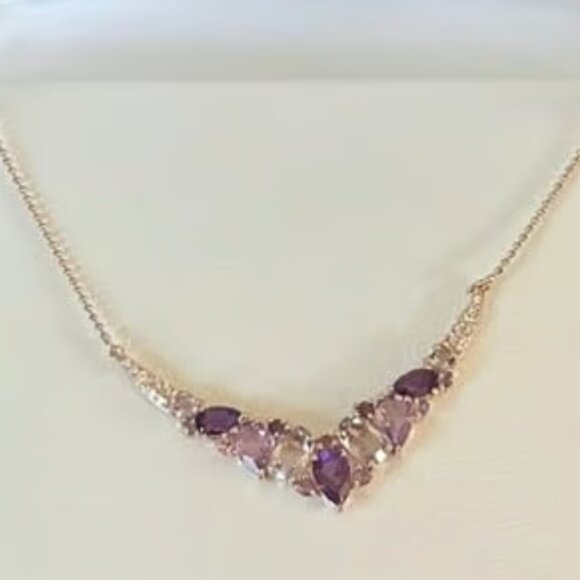 14k Rose Gold  Silver Amethyst & White Sapphire Necklace $225 New with gift box - Picture 7 of 7
